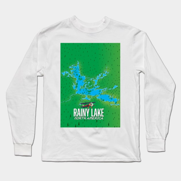 Rainy Lake North american lake map Long Sleeve T-Shirt by nickemporium1